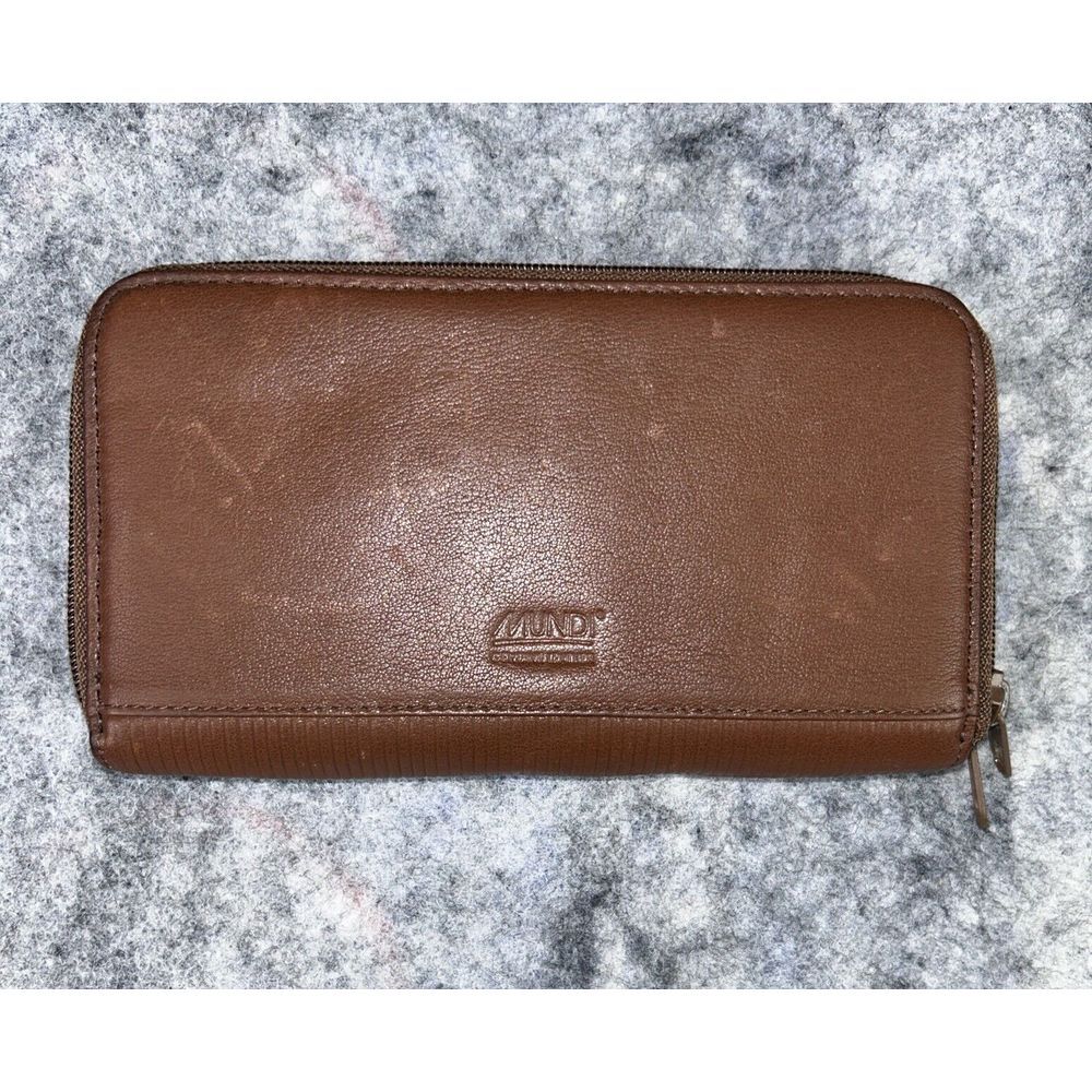 Mundi Genuine Leather Women's Wallet Clutch Brown Multi Compartments Zip Around